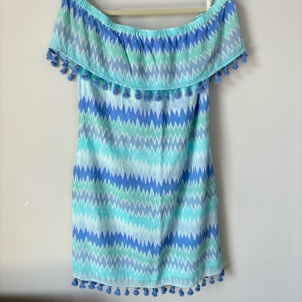 Sail to Sable Women's Off the Shoulder Pom-Pom Dress Size Large - Picture 3 of 16